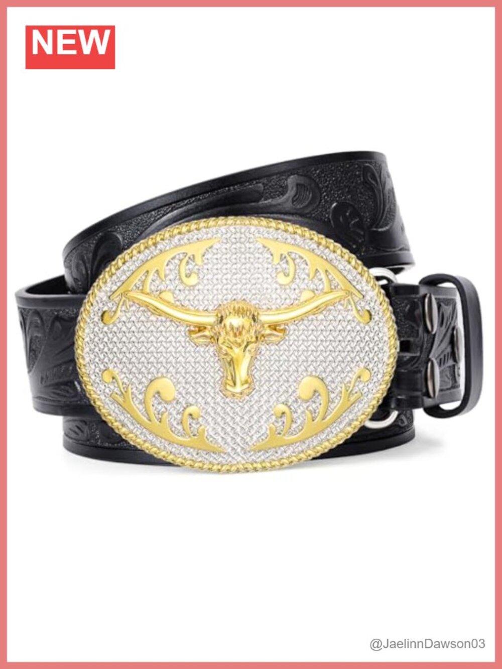 Genuine Leather Western Cowboy Belt Longhorn Bull Buckle Adjustable
